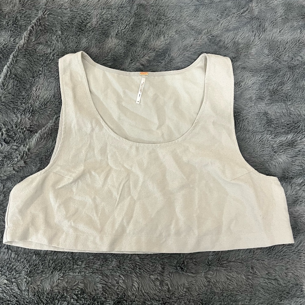 Free People Light Gray Linen Cropped Tank